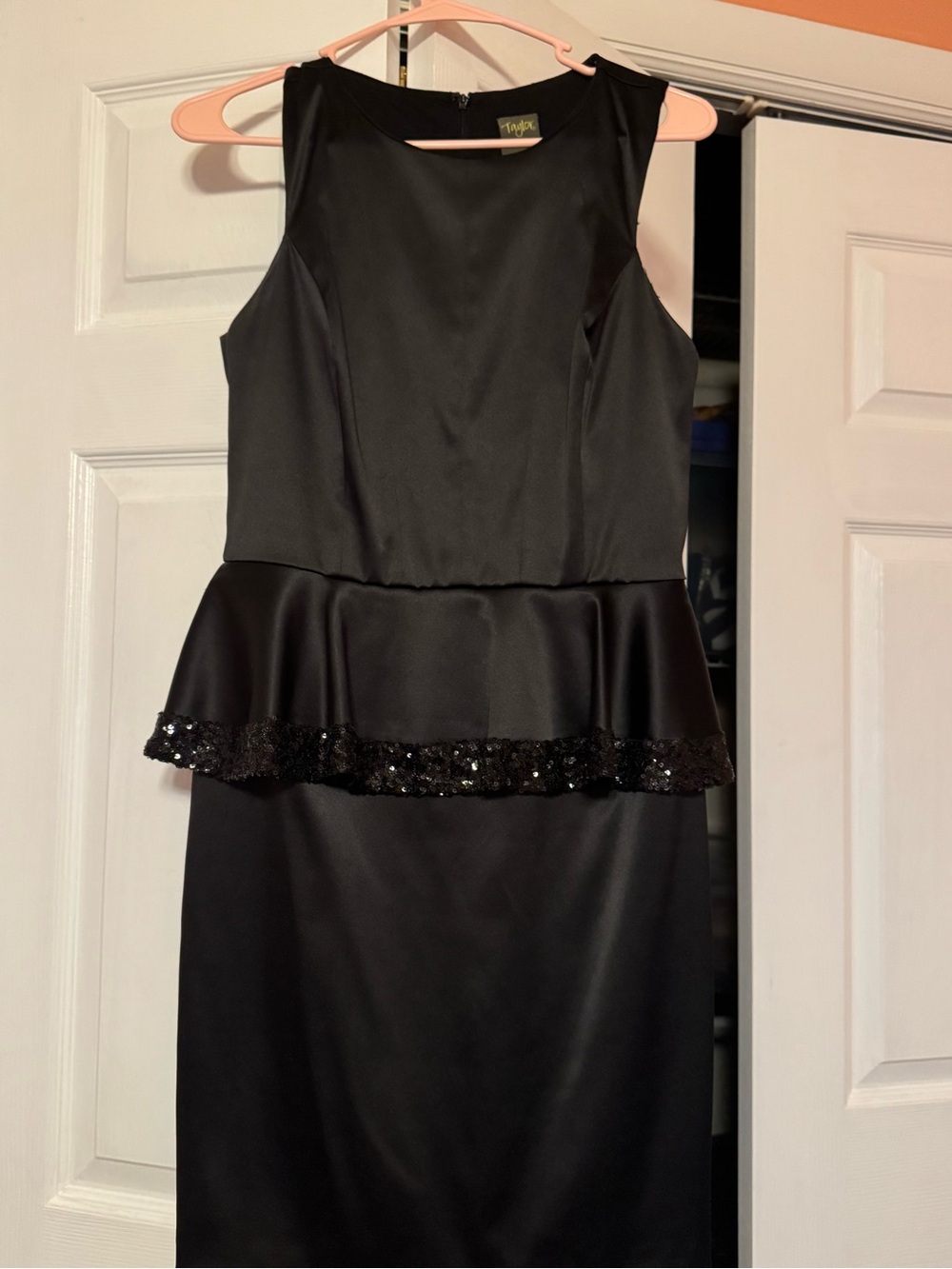 Taylor Black Sleeveless Peplum Dress with Sequin Trim